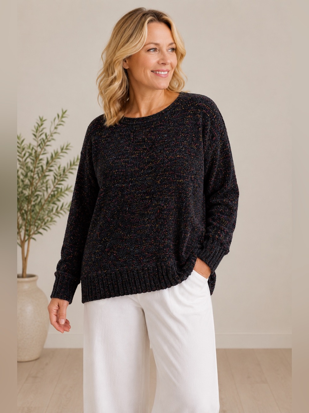 Habitat Clothes t Live In Black Confetti Knit Pullover Sweater Size XL Soft Cozy